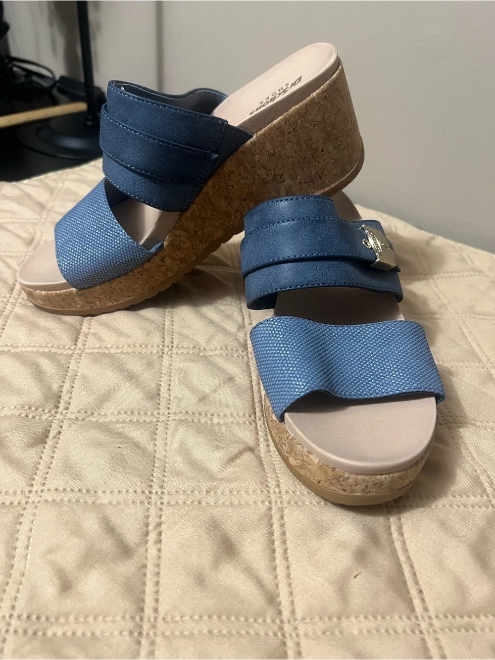 Dr. Scholl's Blue Cali Vibe Double-Strap Slide Wedges